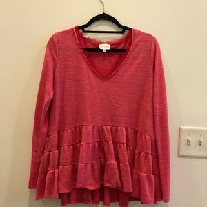 long sleeve coral ruffled tee
